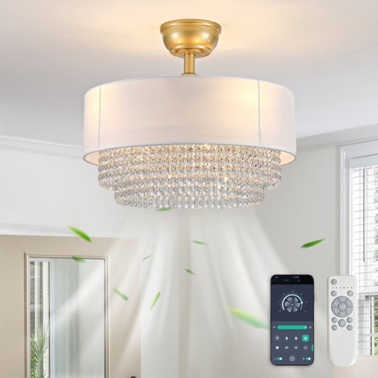 English Elm New Crystal Pendant Flush Mount Ceiling Fan with Fabric Shade App Control Six Speeds W2991P521169