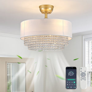 English Elm New Crystal Pendant Flush Mount Ceiling Fan with Fabric Shade App Control Six Speeds W2991P521169