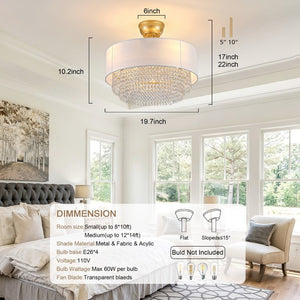 English Elm New Crystal Pendant Flush Mount Ceiling Fan with Fabric Shade App Control Six Speeds W2991P521169
