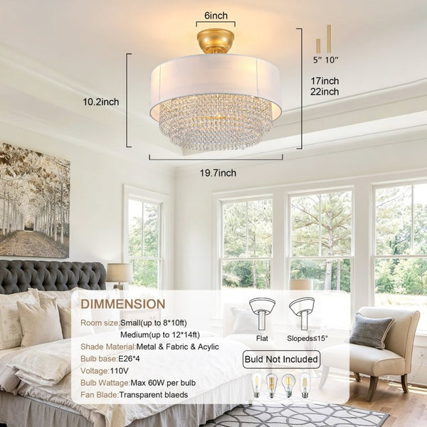 English Elm New Crystal Pendant Flush Mount Ceiling Fan with Fabric Shade App Control Six Speeds W2991P521169