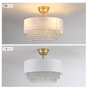 English Elm New Crystal Pendant Flush Mount Ceiling Fan with Fabric Shade App Control Six Speeds W2991P521169