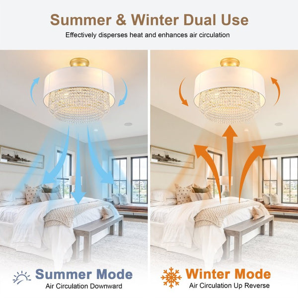 English Elm New Crystal Pendant Flush Mount Ceiling Fan with Fabric Shade App Control Six Speeds W2991P521169