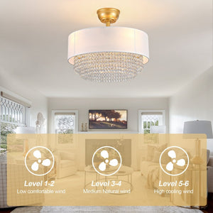 English Elm New Crystal Pendant Flush Mount Ceiling Fan with Fabric Shade App Control Six Speeds W2991P521169