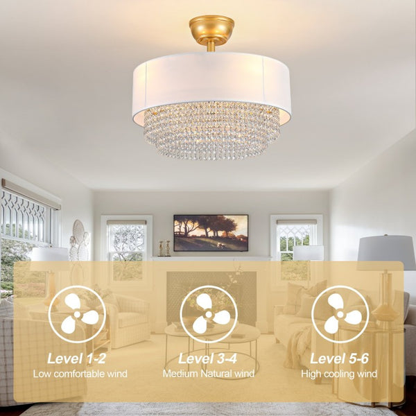 English Elm New Crystal Pendant Flush Mount Ceiling Fan with Fabric Shade App Control Six Speeds W2991P521169