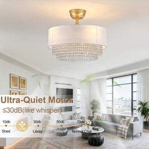English Elm New Crystal Pendant Flush Mount Ceiling Fan with Fabric Shade App Control Six Speeds W2991P521169