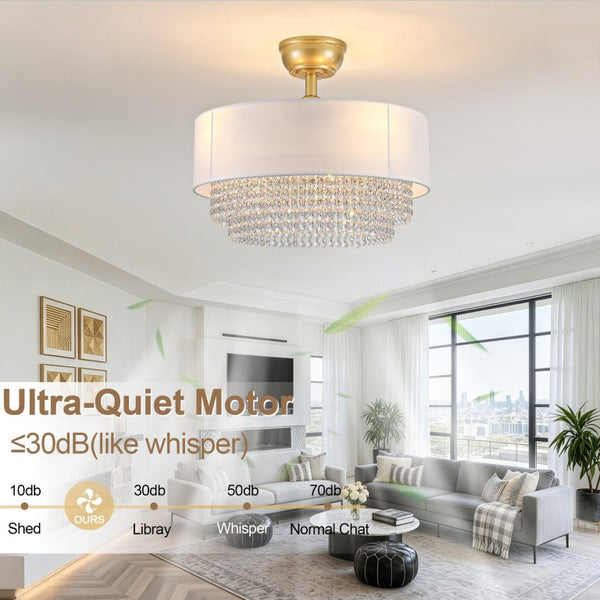 English Elm New Crystal Pendant Flush Mount Ceiling Fan with Fabric Shade App Control Six Speeds W2991P521169