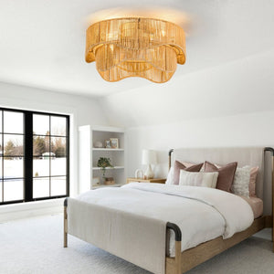 English Elm 19-Inch Bohemian Paper-Cord Recessed Ceiling Fan Hand-Woven Cage with Bluetooth Control W2991P521172
