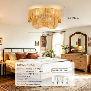 English Elm 19-Inch Bohemian Paper-Cord Recessed Ceiling Fan Hand-Woven Cage with Bluetooth Control W2991P521172