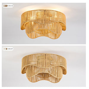 English Elm 19-Inch Bohemian Paper-Cord Recessed Ceiling Fan Hand-Woven Cage with Bluetooth Control W2991P521172