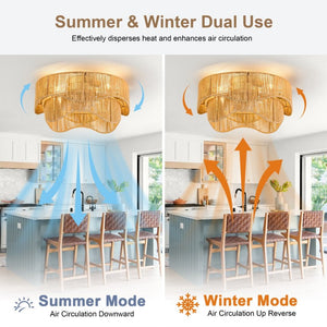 English Elm 19-Inch Bohemian Paper-Cord Recessed Ceiling Fan Hand-Woven Cage with Bluetooth Control W2991P521172