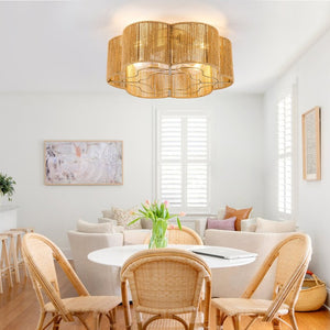 English Elm New Hand-Woven Paper-Cord Flush Mount Ceiling Fan with DC Motor and App Control W2991P521177