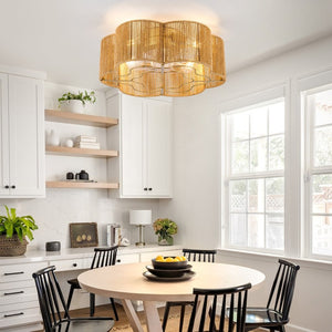 English Elm New Hand-Woven Paper-Cord Flush Mount Ceiling Fan with DC Motor and App Control W2991P521177