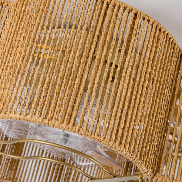 English Elm New Hand-Woven Paper-Cord Flush Mount Ceiling Fan with DC Motor and App Control W2991P521177