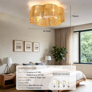 English Elm New Hand-Woven Paper-Cord Flush Mount Ceiling Fan with DC Motor and App Control W2991P521177