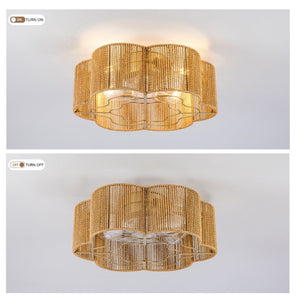 English Elm New Hand-Woven Paper-Cord Flush Mount Ceiling Fan with DC Motor and App Control W2991P521177