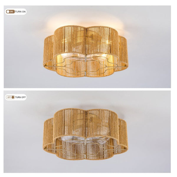 English Elm New Hand-Woven Paper-Cord Flush Mount Ceiling Fan with DC Motor and App Control W2991P521177