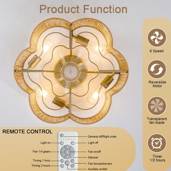 English Elm New Hand-Woven Paper-Cord Flush Mount Ceiling Fan with DC Motor and App Control W2991P521177