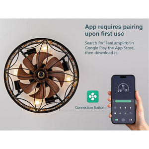 English Elm 19-Inch Victorian Lantern Flush Ceiling Fan with Crystal Accents and Bluetooth App Control W2991P521180