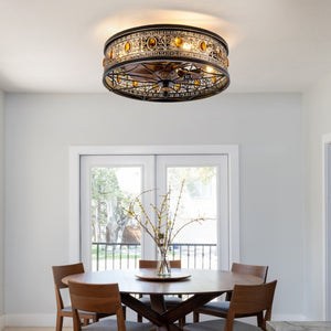 English Elm 19-Inch Victorian Lantern Flush Ceiling Fan with Crystal Accents and Bluetooth App Control W2991P521180