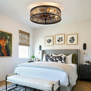 English Elm 19-Inch Victorian Lantern Flush Ceiling Fan with Crystal Accents and Bluetooth App Control W2991P521180