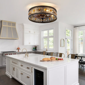 English Elm 19-Inch Victorian Lantern Flush Ceiling Fan with Crystal Accents and Bluetooth App Control W2991P521180