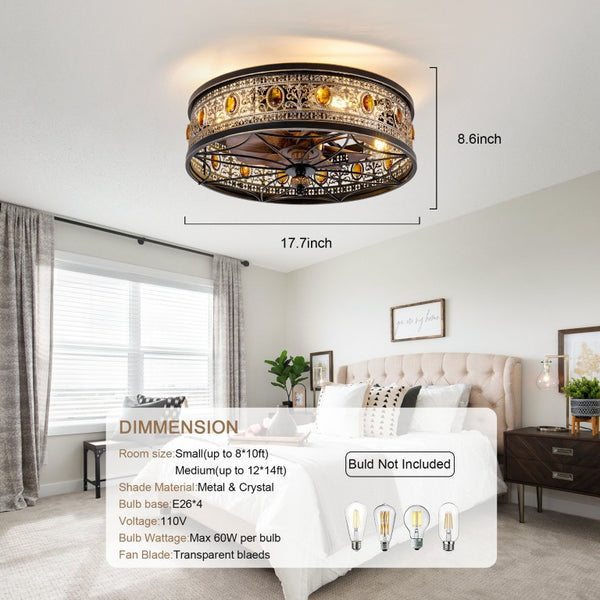 English Elm 19-Inch Victorian Lantern Flush Ceiling Fan with Crystal Accents and Bluetooth App Control W2991P521180