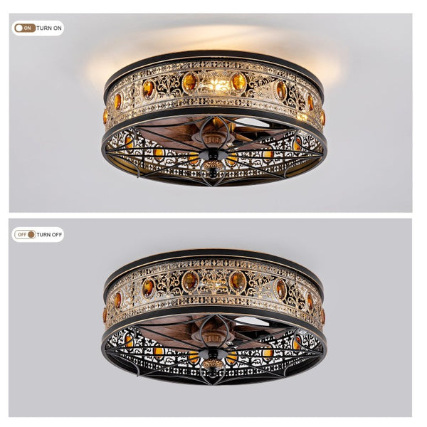 English Elm 19-Inch Victorian Lantern Flush Ceiling Fan with Crystal Accents and Bluetooth App Control W2991P521180
