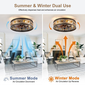 English Elm 19-Inch Victorian Lantern Flush Ceiling Fan with Crystal Accents and Bluetooth App Control W2991P521180