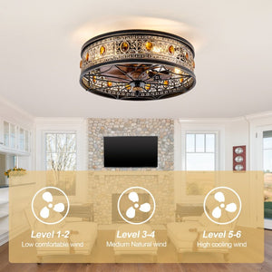 English Elm 19-Inch Victorian Lantern Flush Ceiling Fan with Crystal Accents and Bluetooth App Control W2991P521180