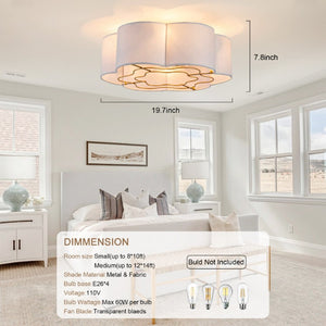 English Elm 19-Inch Cloud Shaped Flush Mount Fabric Fan with App Control for Nursery Bedrooms W2991P521181