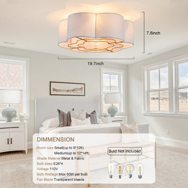 English Elm 19-Inch Cloud Shaped Flush Mount Fabric Fan with App Control for Nursery Bedrooms W2991P521181