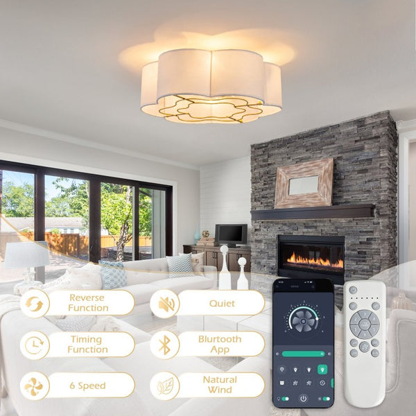 English Elm 19-Inch Cloud Shaped Flush Mount Fabric Fan with App Control for Nursery Bedrooms W2991P521181
