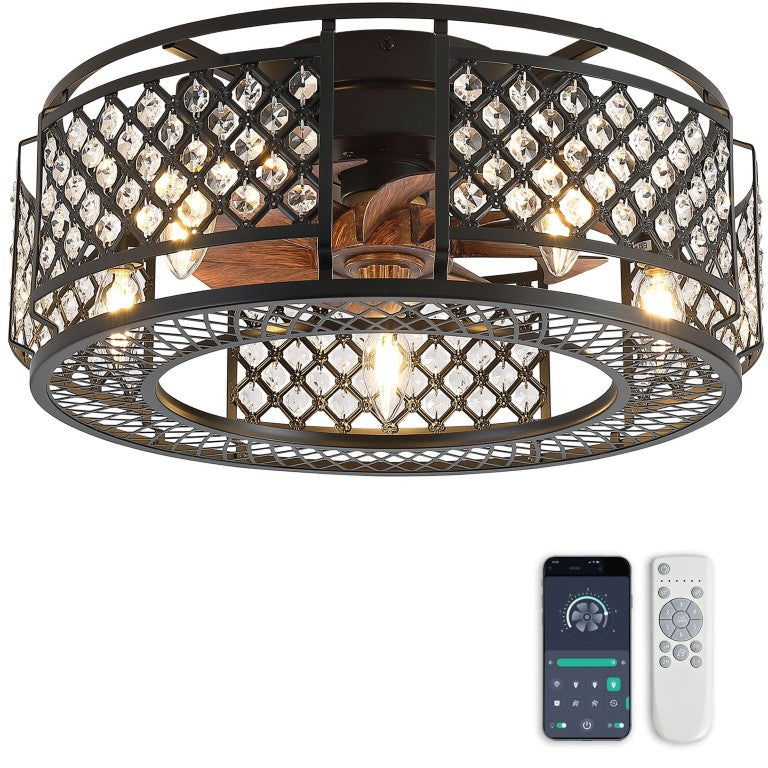English Elm 19-Inch Mesh Cage Ceiling Fan Industrial Loft Style with App Remote and Six Speeds W2991P521184