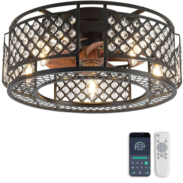 English Elm 19-Inch Mesh Cage Ceiling Fan Industrial Loft Style with App Remote and Six Speeds W2991P521184