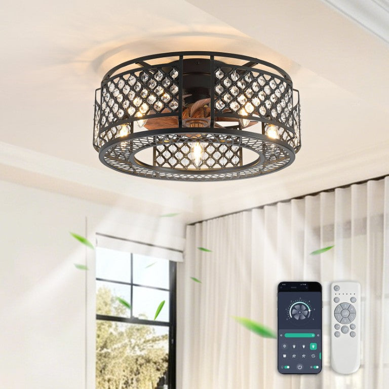 English Elm 19-Inch Mesh Cage Ceiling Fan Industrial Loft Style with App Remote and Six Speeds W2991P521184