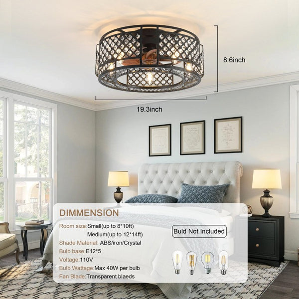 English Elm 19-Inch Mesh Cage Ceiling Fan Industrial Loft Style with App Remote and Six Speeds W2991P521184