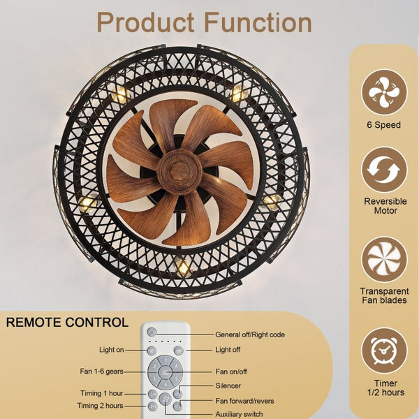 English Elm 19-Inch Mesh Cage Ceiling Fan Industrial Loft Style with App Remote and Six Speeds W2991P521184