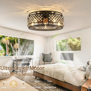 English Elm 19-Inch Mesh Cage Ceiling Fan Industrial Loft Style with App Remote and Six Speeds W2991P521184