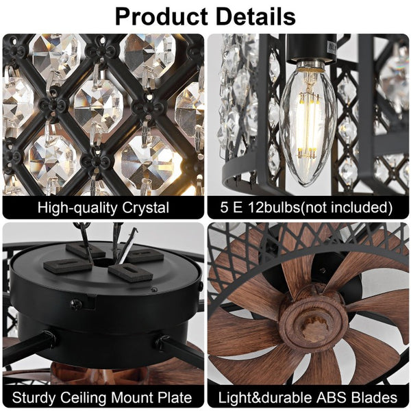 English Elm 19-Inch Mesh Cage Ceiling Fan Industrial Loft Style with App Remote and Six Speeds W2991P521184
