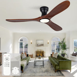 English Elm 52-Inch Flush Mount Ceiling Fan with Solid Sycamore Blades Dimmable LED and Remote W2991P521186