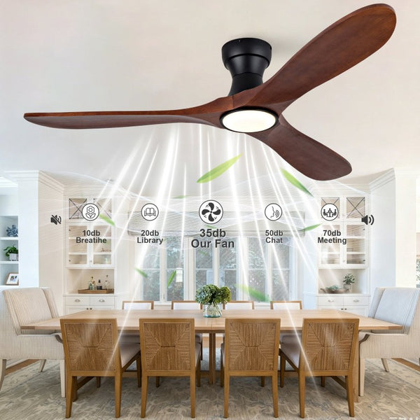 English Elm 52-Inch Flush Mount Ceiling Fan with Solid Sycamore Blades Dimmable LED and Remote W2991P521186