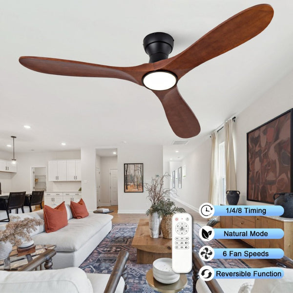 English Elm 52-Inch Flush Mount Ceiling Fan with Solid Sycamore Blades Dimmable LED and Remote W2991P521186