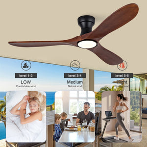 English Elm 52-Inch Flush Mount Ceiling Fan with Solid Sycamore Blades Dimmable LED and Remote W2991P521186