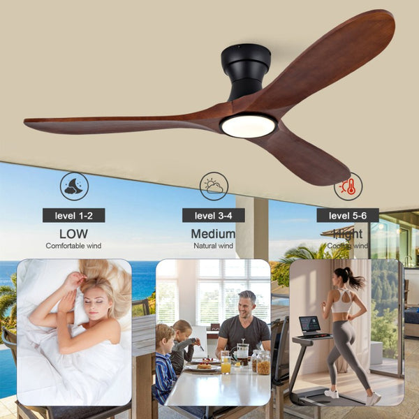 English Elm 52-Inch Flush Mount Ceiling Fan with Solid Sycamore Blades Dimmable LED and Remote W2991P521186