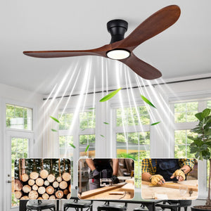 English Elm 52-Inch Flush Mount Ceiling Fan with Solid Sycamore Blades Dimmable LED and Remote W2991P521186