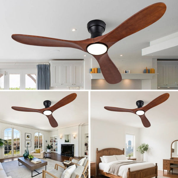 English Elm 52-Inch Flush Mount Ceiling Fan with Solid Sycamore Blades Dimmable LED and Remote W2991P521186