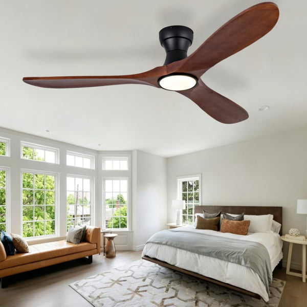 English Elm 52-Inch Flush Mount Ceiling Fan with Solid Sycamore Blades Dimmable LED and Remote W2991P521186