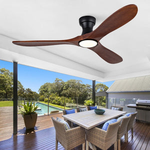 English Elm 52-Inch Flush Mount Ceiling Fan with Solid Sycamore Blades Dimmable LED and Remote W2991P521186