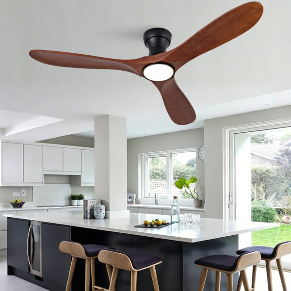English Elm 52-Inch Flush Mount Ceiling Fan with Solid Sycamore Blades Dimmable LED and Remote W2991P521186