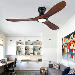 English Elm 52-Inch Flush Mount Ceiling Fan with Solid Sycamore Blades Dimmable LED and Remote W2991P521186